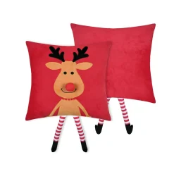 Plaid, Coussin Et Tapis De Noël|STOF Coussin de Noël carré velours (45 x 45 cm) Edgard Renne Caramel Rouge