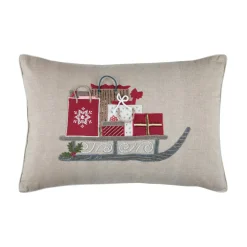Plaid, Coussin Et Tapis De Noël|STOF Coussin de Noël rectangulaire coton (40 x 60 cm) Réveillon cadeaux Taupe