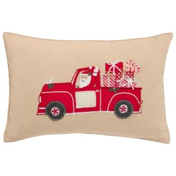 Plaid, Coussin Et Tapis De Noël|JJA Coussin de Noël rectangulaire (59 x 39 cm) Voiture du Père Noël Rouge et Beige