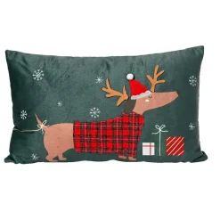 Plaid, Coussin Et Tapis De Noël|KAEMINGK Coussin de Noël rectangulaire (50 x 30 cm) Doggy Vert