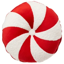 Plaid, Coussin Et Tapis De Noël|FEERIC LIGHTS Coussin de Noël rond (D40 cm) Bonbon et blanc Rouge