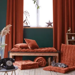 Coussin De Sol|EMINZA Coussin de sol carré velours de coton (50 x 50 cm) Victor Terracotta