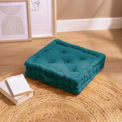 Coussin De Sol|EMINZA Coussin de sol coton (40 x 40 cm) Pixel Bleu canard