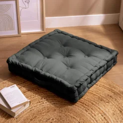 Coussin De Sol|EMINZA Coussin de sol coton (60 x 60 cm) Pixel Gris Anthracite