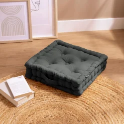 Coussin De Sol|EMINZA Coussin de sol coton (40 x 40 cm) Pixel Gris Anthracite