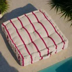 Coussin Déco D'Extérieur|Coussin Déco D'Extérieur|EMINZA Coussin de sol extérieur toile de coton (45 x 45 cm) Ocealys Rouge