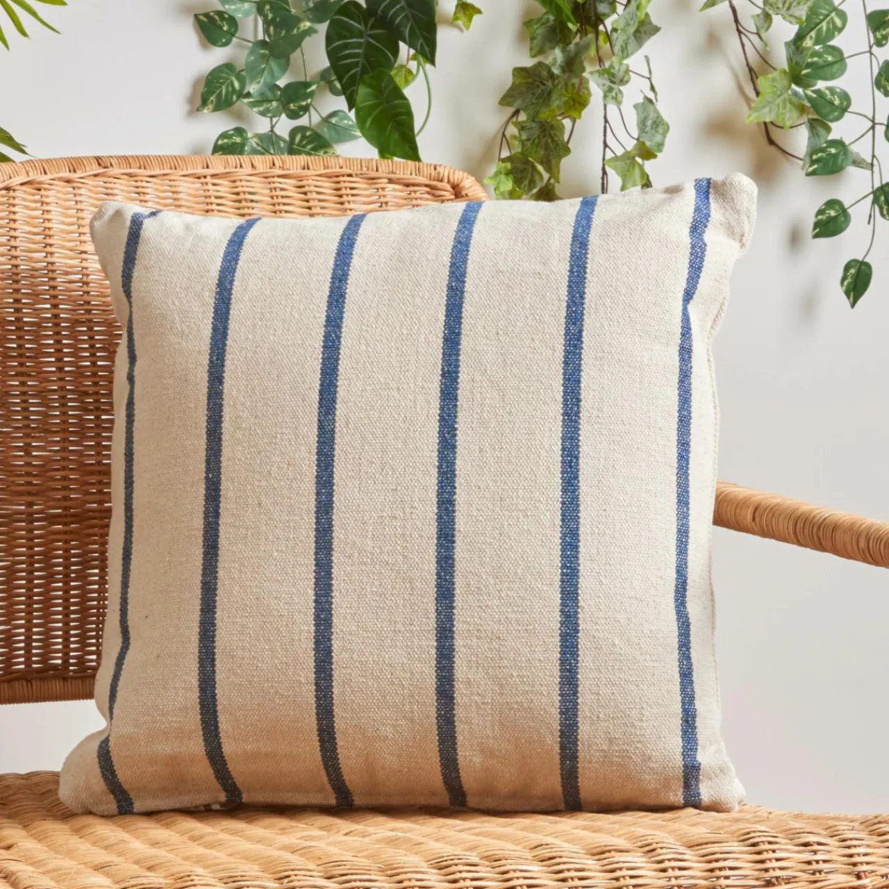 Coussin Déco D'Extérieur|Coussin Déco D'Extérieur|EMINZA Coussin extérieur carré toile de coton (50 x 50 cm) Ocealys Bleu marine