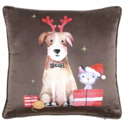 Plaid, Coussin Et Tapis De Noël|LOVELY CASA Coussin Noël carré (40 cm) Joyeux Marron Chocolat