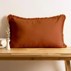 Coussin Et Housse|EMINZA Coussin rectangulaire coton (40 x 60 cm) Pixel franges Terracotta