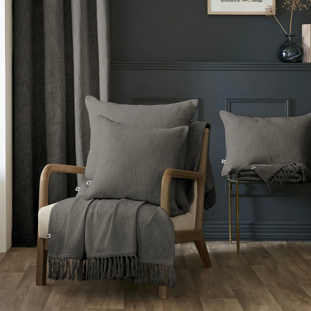 Coussin Et Housse|L'EFFET PAPILLON Coussin rectangulaire coton (40 x 60 cm) Sixtine Gris ardoise Gris foncé