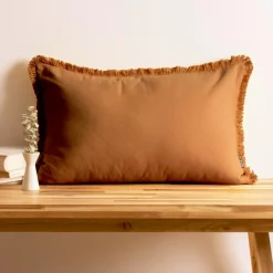 Coussin Et Housse|EMINZA Coussin rectangulaire coton (40 x 60 cm) Pixel franges Camel