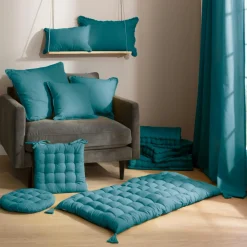 Coussin Et Housse|EMINZA Coussin rectangulaire coton (30 x 50 cm) Pixel Bleu canard