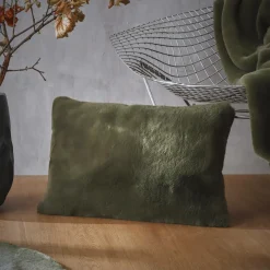 Coussin Et Housse|EMINZA Coussin rectangulaire fausse fourrure (40 x 60 cm) Finn Vert kaki