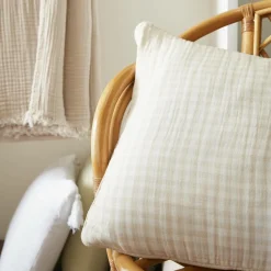 Coussin Et Housse|EMINZA Coussin rectangulaire gaze de coton (40 x 60 cm) Gaïa vichy Beige