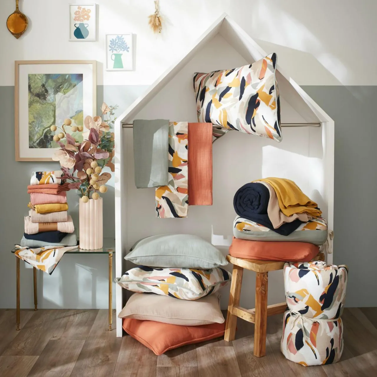 Coussin Et Housse|EMINZA Coussin rectangulaire gaze de coton (40 x 60 cm) Mathilda Multicolore