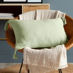 Coussin Et Housse|EMINZA Coussin rectangulaire gaze de coton (40 x 60 cm) Gaïa Vert tilleul