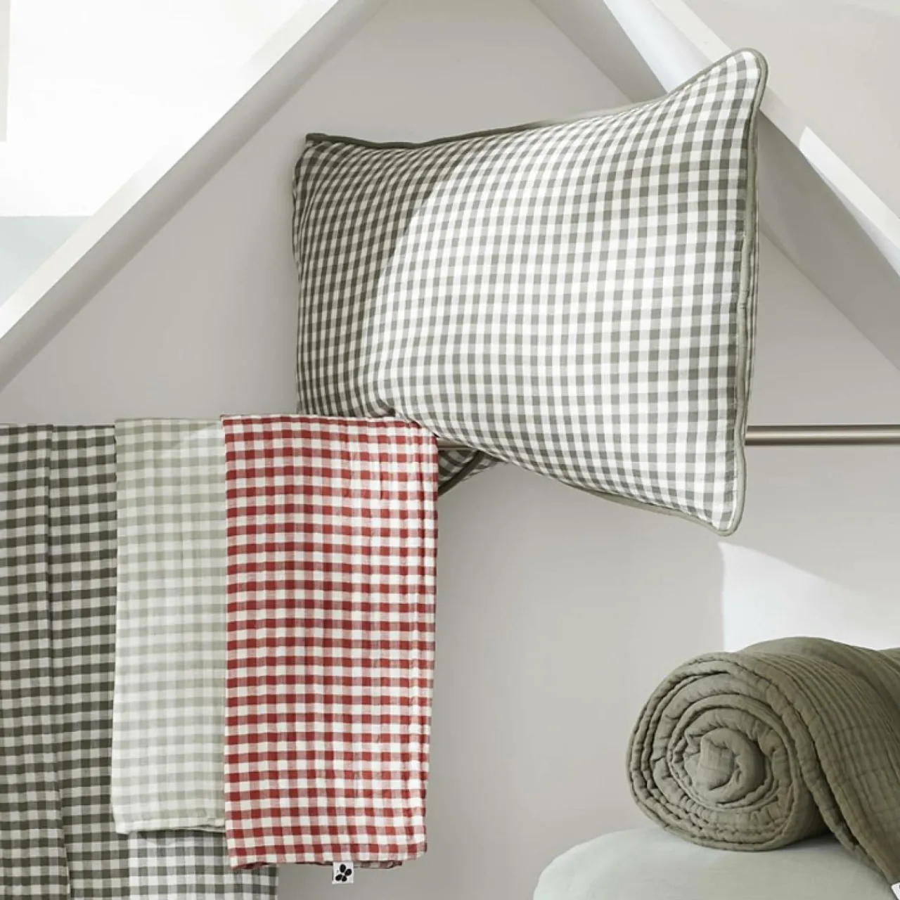 Coussin Et Housse|EMINZA Coussin rectangulaire gaze de coton (40 x 60 cm) Gaïa vichy Vert romarin