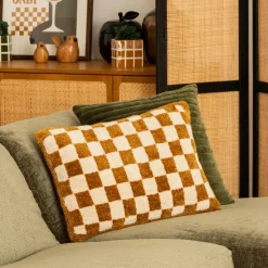Coussin Et Housse|Atmosphera, cru017dateur d'intu017drieur Coussin rectangulaire tufté (38 x 58 cm) Damier Jaune ocre