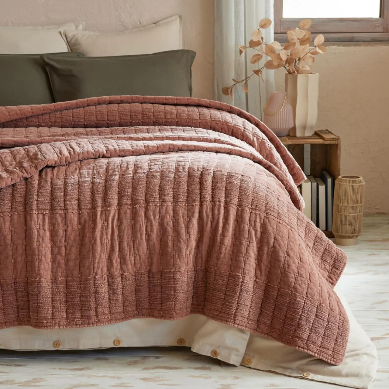 Couvre-Lit Et Édredon|EMINZA Couvre-lit coton matelassé (240 x 260 cm) Lena Terracotta