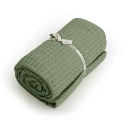 Plaid Et Jeté|Couvre-Lit Et Édredon|EMINZA Couvre-lit coton nid d'abeille (220 x 250 cm) Maya Vert romarin