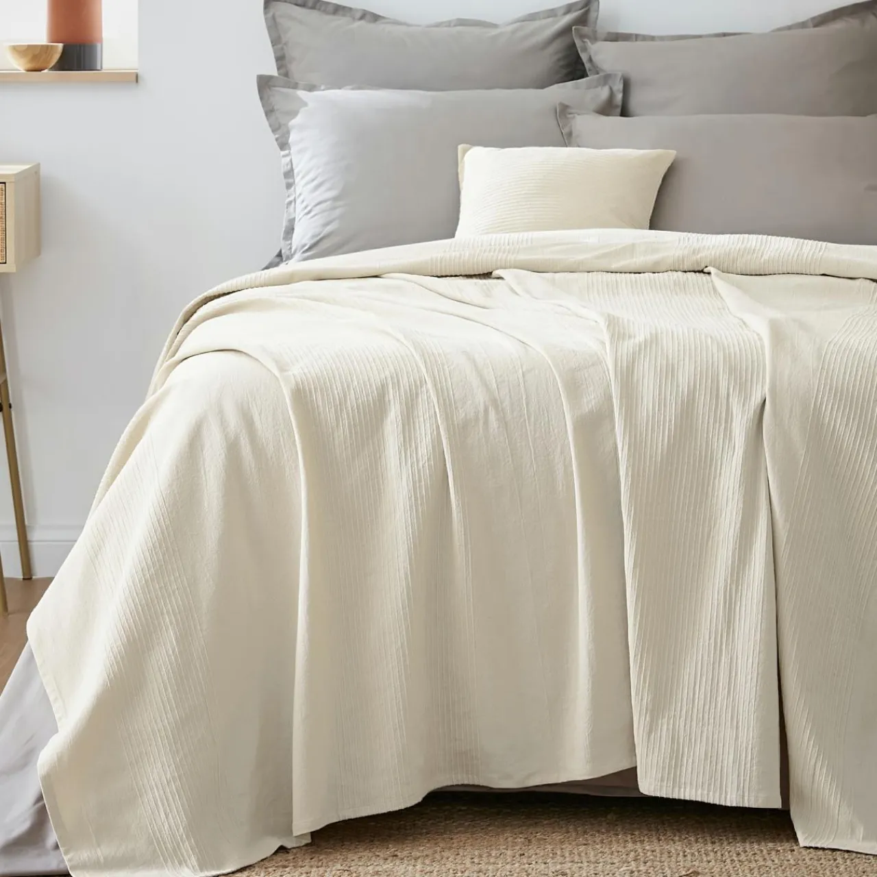 Plaid Et Jeté|Couvre-Lit Et Édredon|EMINZA Couvre-lit coton tissé (180 x 220 cm) Léa pampa Beige