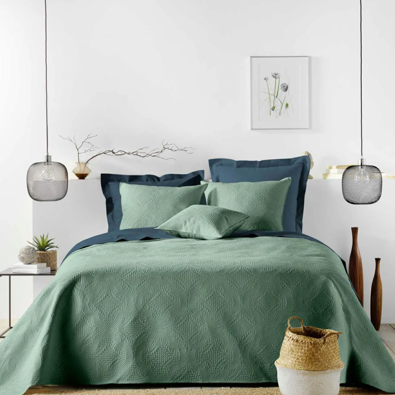 Couvre-Lit Et Édredon|douceur d'intu017drieur Couvre-lit matelassé et deux taies d'oreiller (240 x 260 cm) Romane cèdre Vert