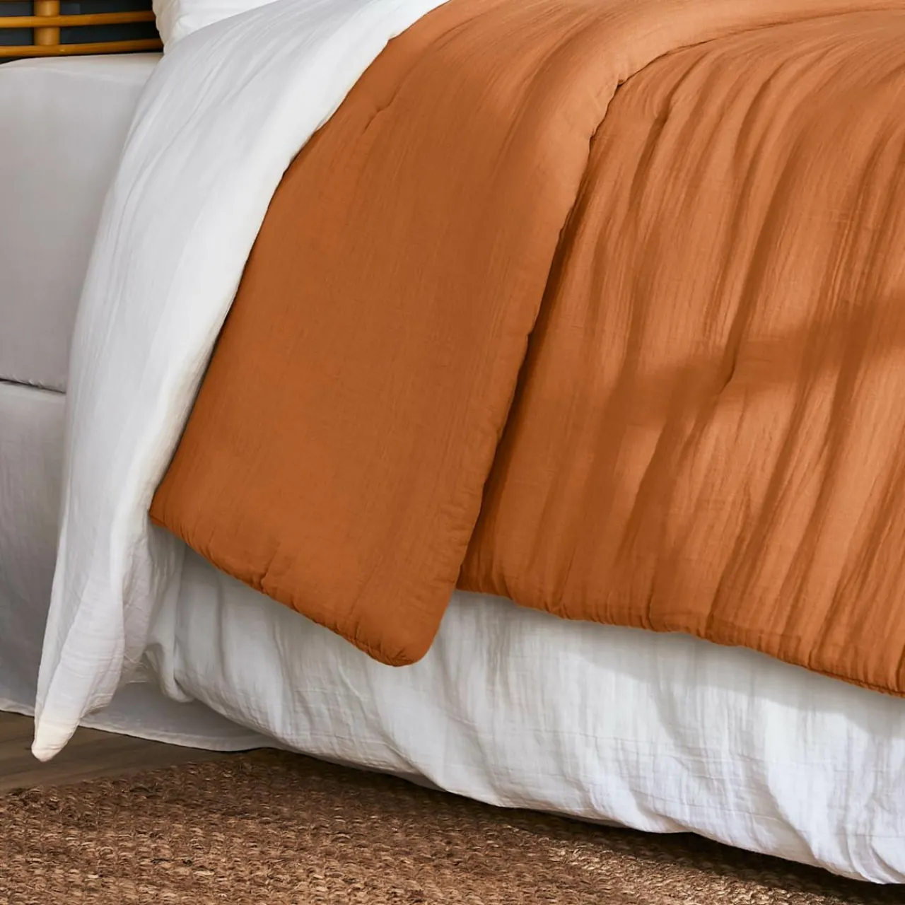 Couvre-Lit Et Édredon|EMINZA Couvre-lit matelassé gaze de coton (180 x 240 cm) Gaïa Abricot