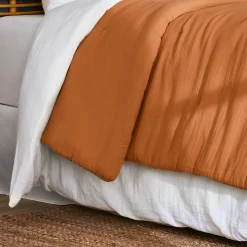 Couvre-Lit Et Édredon|EMINZA Couvre-lit matelassé gaze de coton (240 x 220 cm) Gaïa Abricot