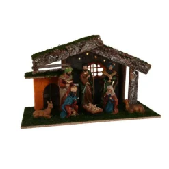 Crèche De Noël|KOOPMAN Crèche de Noël complète et lumineuse (H30 cm) Sainte-Christine Marron