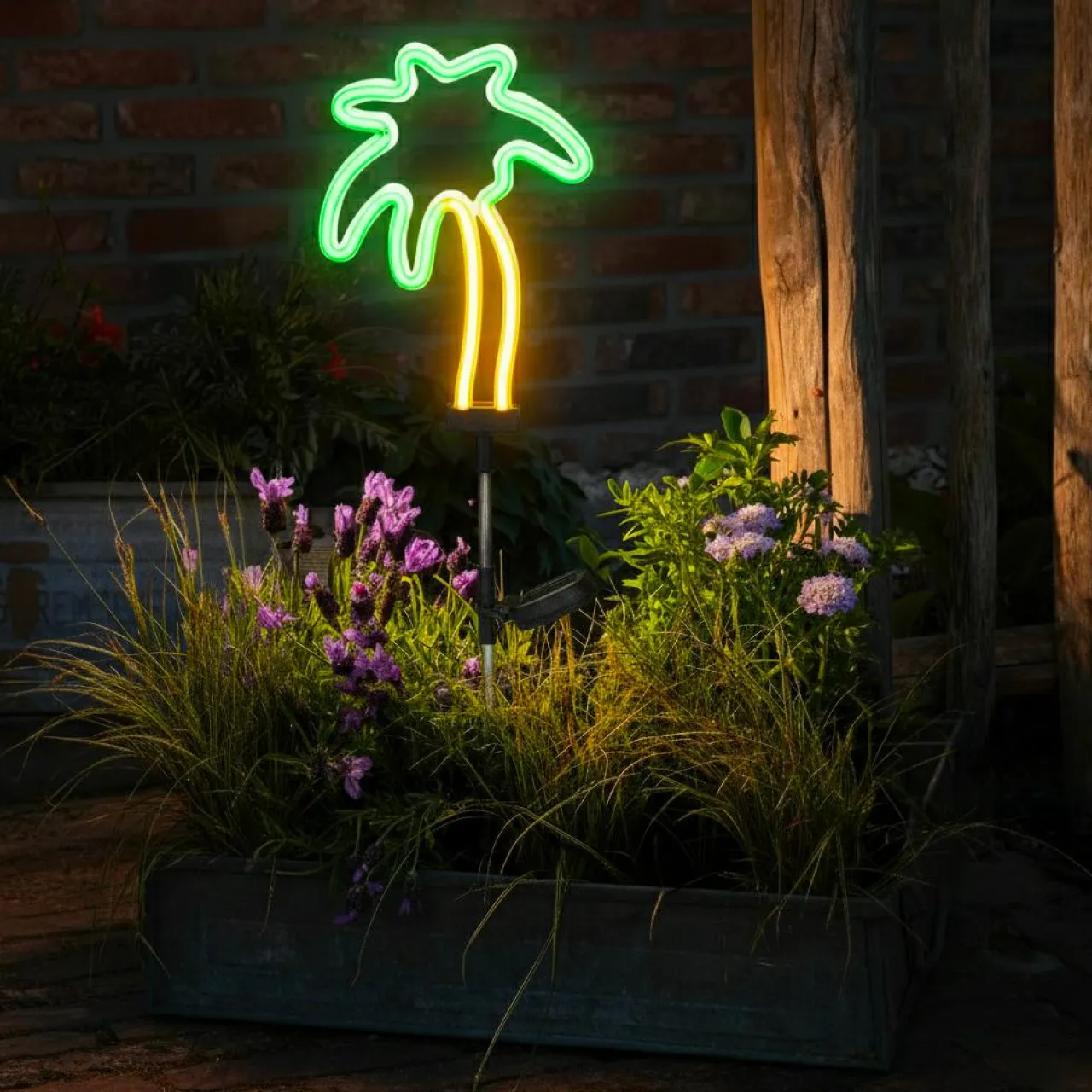 Luminaire Jardin|Eclairage Extérieur|KAEMINGK Décoration lumineuse Solaire à piquer au sol (H74 cm) Palmier néon Vert