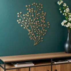 Toile, Cadre, Déco Murale|EMINZA Décation murale en métal (H80 cm) Sculpture petites feuilles clair Or