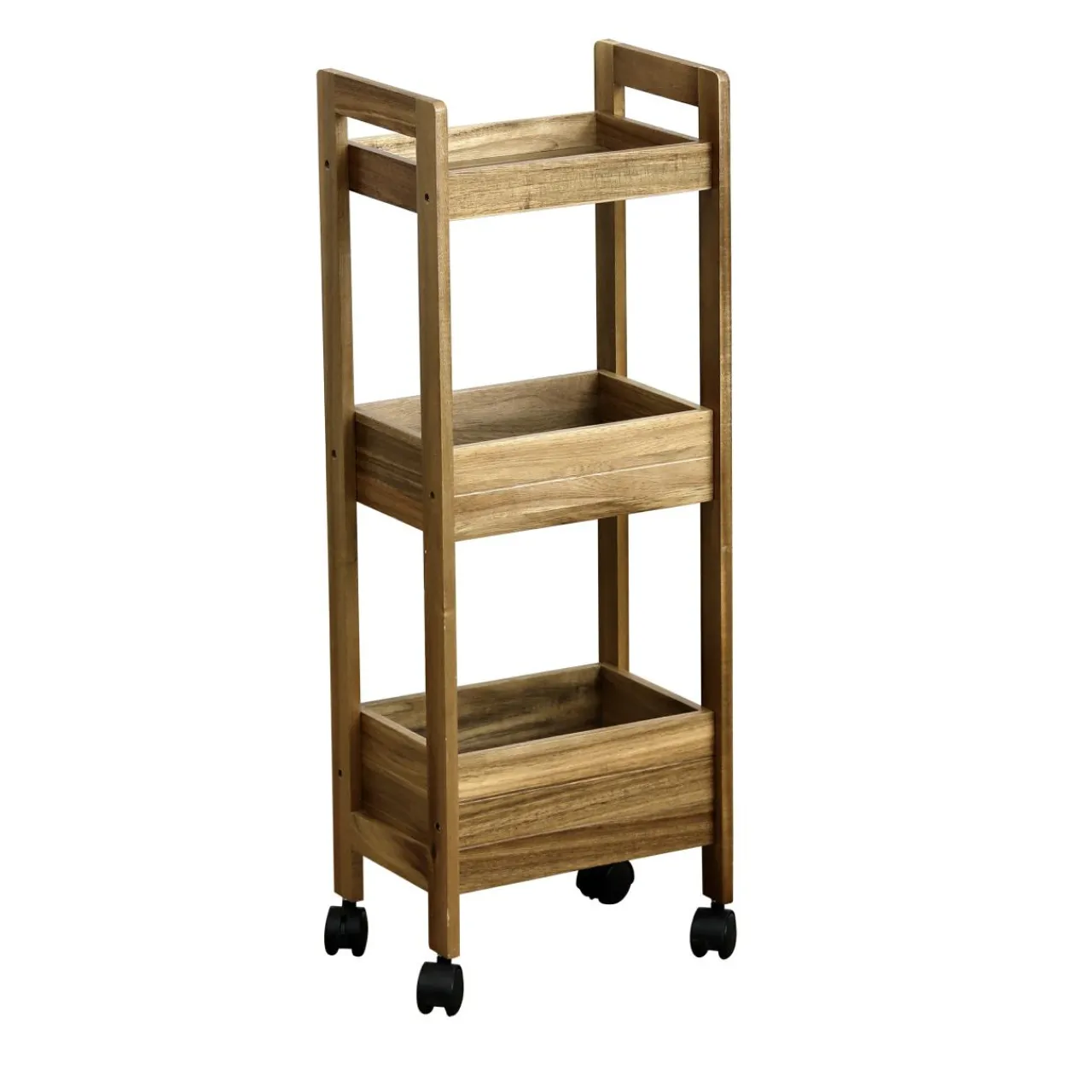 Desserte, Meuble|TENDANCE Desserte à roulettes 3 niveaux bois d'acacia (H79 cm) Lina Marron