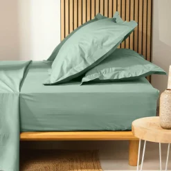 Drap Housse|DOUCEUR D'INTERIEUR Drap housse coton bio (180 x 200 cm) Biolina Vert sauge