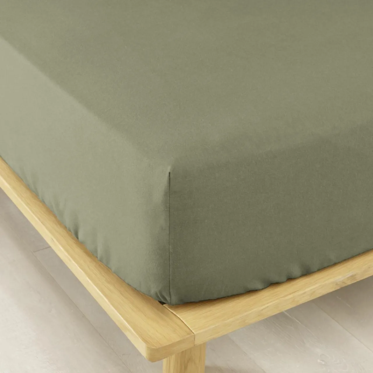 Drap Housse|EMINZA Drap housse en flanelle de coton (200 x 200 cm) Nina Vert romarin