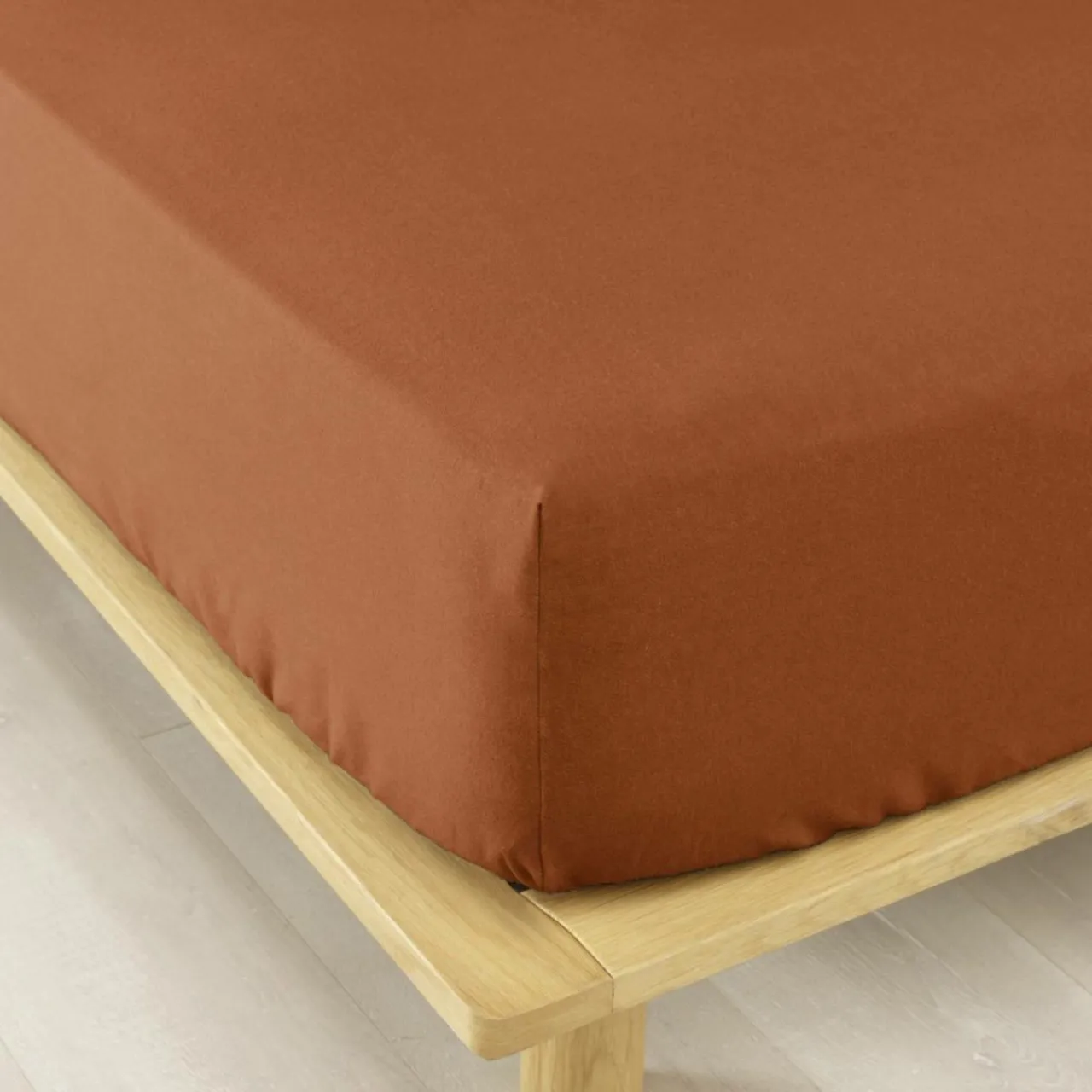 Drap Housse|EMINZA Drap housse flanelle de coton (200 x 200 cm) Nina Terracotta