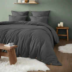 Drap Housse|EMINZA Drap housse flanelle de coton (140 x 190 cm) Nina Gris Anthracite