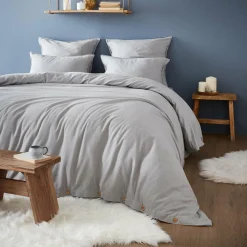 Drap Housse|EMINZA Drap housse flanelle de coton (140 x 190 cm) Théa Gris clair