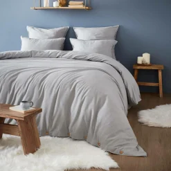 Drap Housse|EMINZA Drap housse flanelle de coton (200 x 200 cm) Nina Gris clair