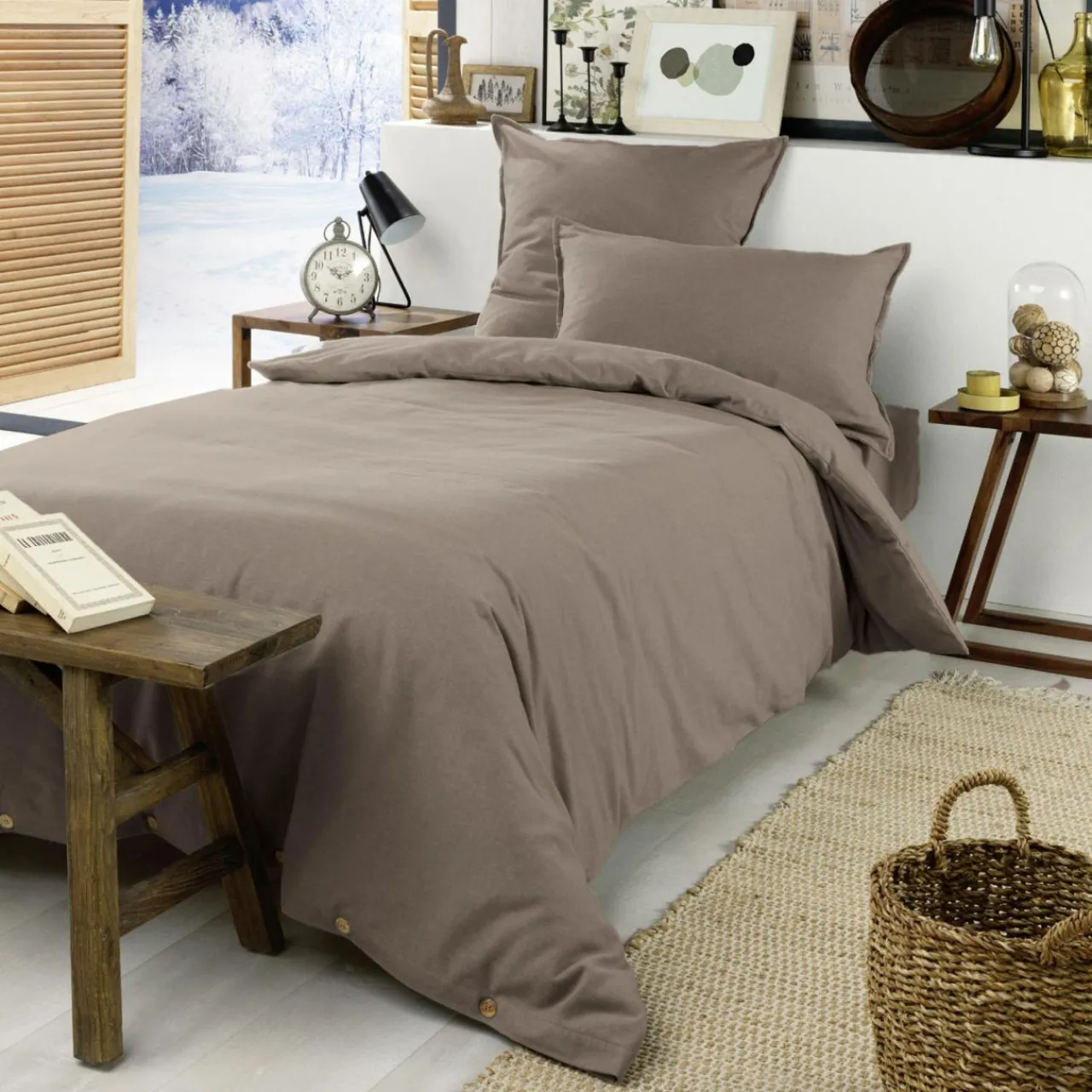 Drap Housse|EMINZA Drap housse flanelle de coton (90 x 190 cm) Nina Ficelle