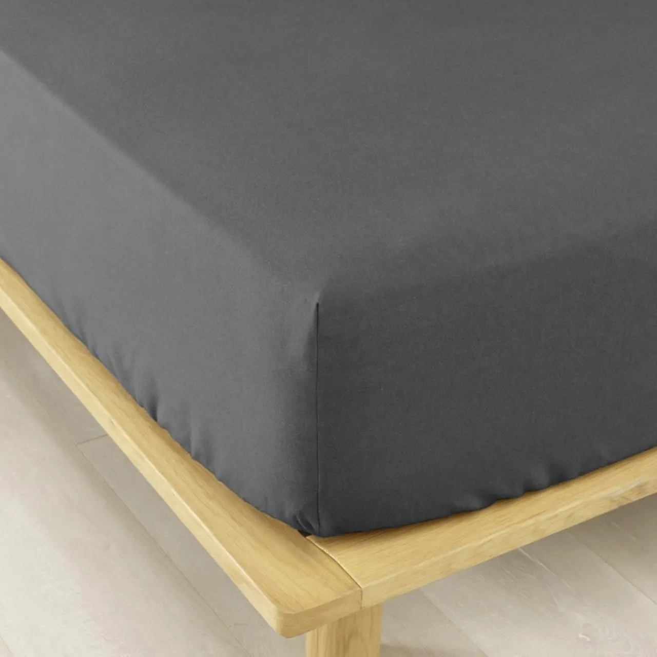 Drap Housse|EMINZA Drap housse flanelle de coton (180 x 200 cm) Nina Gris Anthracite