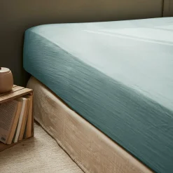 Drap Housse|EMINZA Drap housse gaze de coton (140 x 190 cm) Gaïa Bleu canard