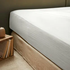 Drap Housse|EMINZA Drap housse gaze de coton (140 x 200 cm) Gaïa Gris nuage Gris clair