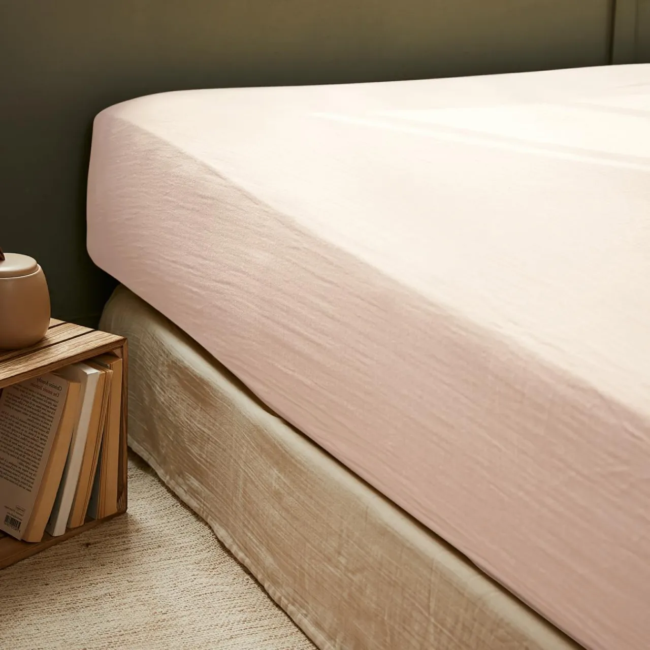 Drap Housse|EMINZA Drap housse gaze de coton (200 x 200 cm) Gaïa Rose poudré