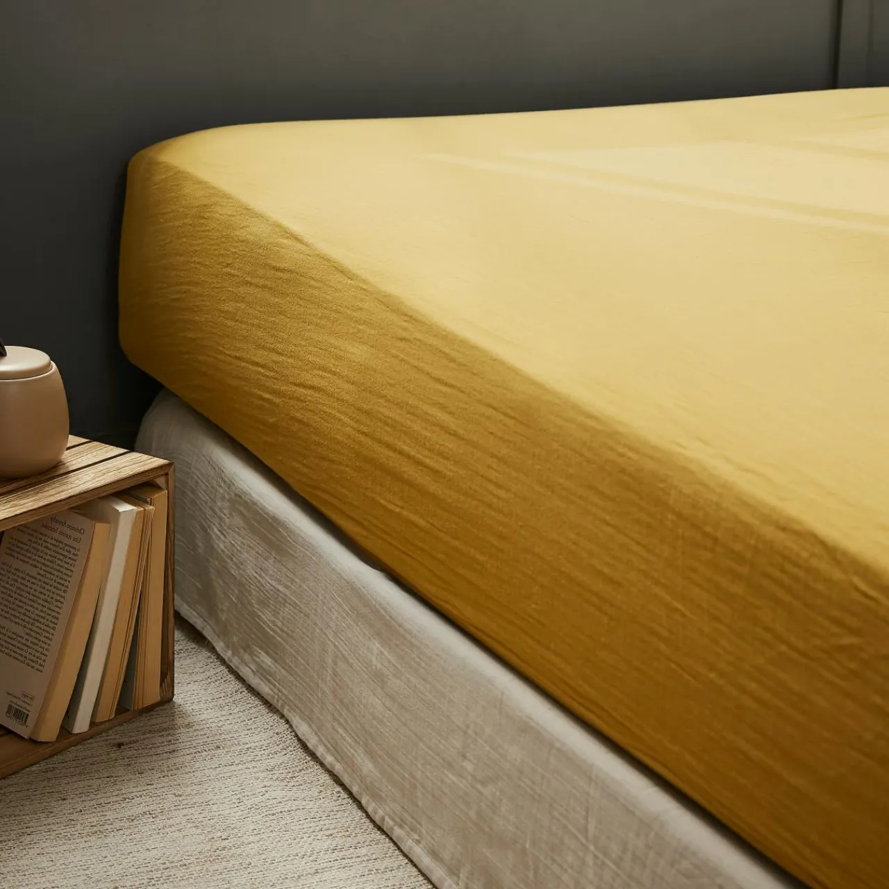 Drap Housse|EMINZA Drap housse gaze de coton (140 x 200 cm) Gaïa Jaune safran