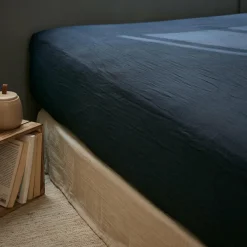 Drap Housse|EMINZA Drap housse gaze de coton (90 x 200 cm) Gaïa Bleu nuit