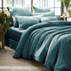 Drap Housse|EMINZA Drap housse gaze de coton (200 x 200 cm) Gaïa Bleu canard