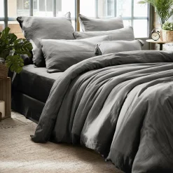 Drap Housse|EMINZA Drap housse gaze de coton (140 x 200 cm) Gaïa Gris granit Gris foncé