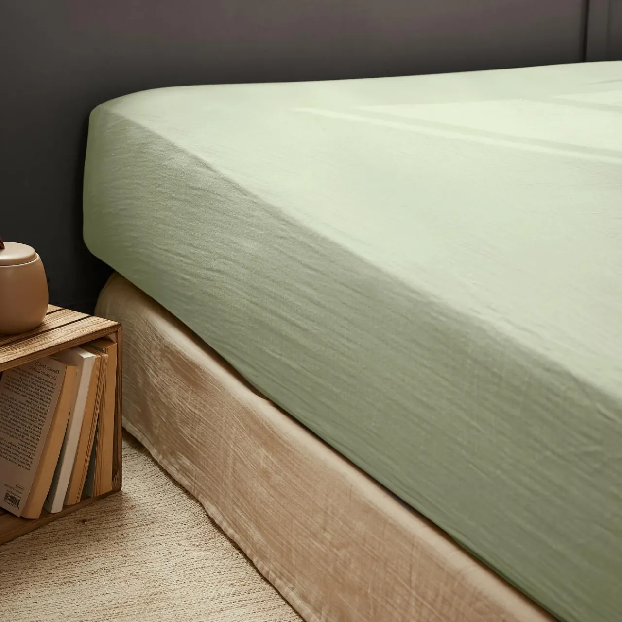 Drap Housse|EMINZA Drap housse gaze de coton (90 x 200 cm) Gaïa Vert tilleul