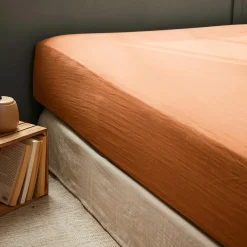 Drap Housse|EMINZA Drap housse gaze de coton (180 x 200 cm) Gaïa Abricot