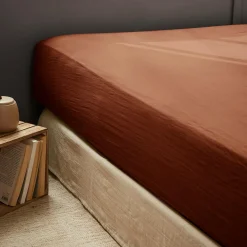 Drap Housse|EMINZA Drap housse gaze de coton (200 x 200 cm) Gaïa Terracotta